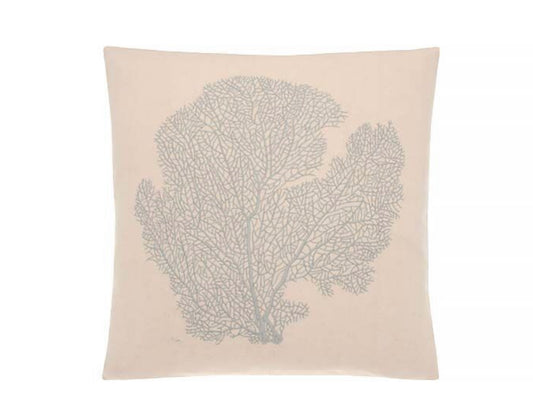 Embroidered Coral Cushion - Smoke Blue